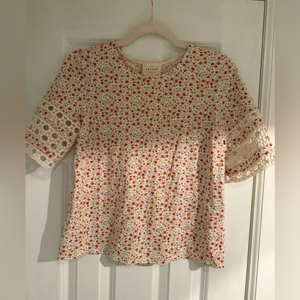 Sezane, 100% cotton, hortense t-shirt, petite Fleur, size S
